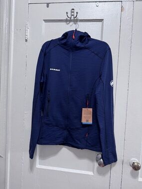 Mammut Navy Hooded Performance Jacket with Orange Accent